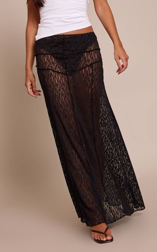 Black Jupe Longue En Dentelle Avec Détails De Coutures | Taille 32 - PrettyLittleThing - Modalova
