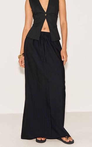 Black Jupe Longue Texturée À Cordon De Serrage | Taille 32 - PrettyLittleThing - Modalova