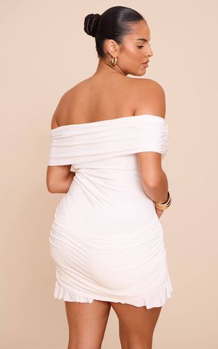 Cream Robe Mini Grande Taille À Épaules Dénudées Avec Détail Double Couche Et Bordure | Taille 46 - PrettyLittleThing - Modalova