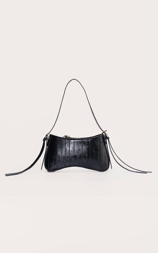 Black Sac À Épaule Perlé Incurvé Effet Croco - PrettyLittleThing - Modalova