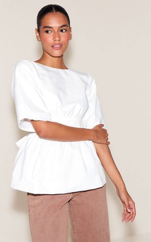 White Chemisier En Coton À Manches Courtes Avec Nœud Dans Le Dos | Taille 36 - PrettyLittleThing - Modalova