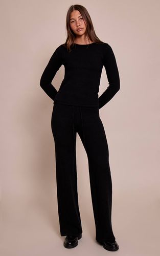 Black Pantalon En Maille Fine Avec Taille À Cordon | Taille Small - PrettyLittleThing - Modalova
