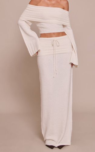 Cream Jupe Maxi En Maille Côtelée Douce À Taille Repliée | Taille Medium - PrettyLittleThing - Modalova