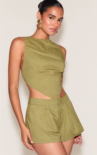 Khaki Short Tailleur Tissé Effet Lin | Taille 42 - PrettyLittleThing - Modalova