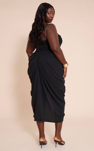 Black Robe Midi Drapée Froncée En Mousseline Bleu Clair Grande Taille | Taille 44 - PrettyLittleThing - Modalova
