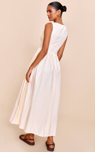 Cream Robe Midaxi En Popeline De Coton Froncée Au Buste | Taille 32 - PrettyLittleThing - Modalova