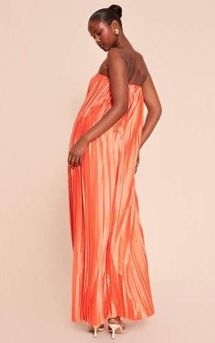 Bright Orange Robe Longue Bustier Plissée En Satin | Taille 42 - PrettyLittleThing - Modalova