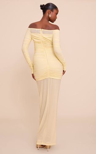 Lemon Robe Longue Froncée À Superposition En Mesh Avec Décolleté Bardot | Taille 32 - PrettyLittleThing - Modalova