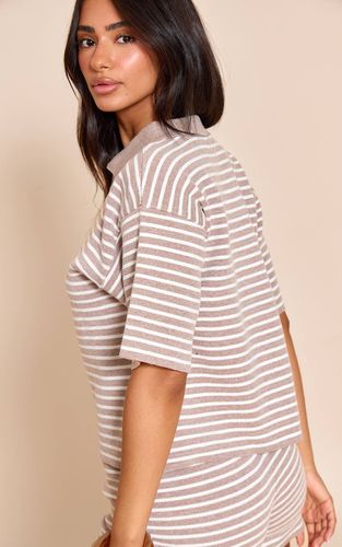 Haut Oversize À Col Rayé En Maille Petite | Taille XS - PrettyLittleThing - Modalova