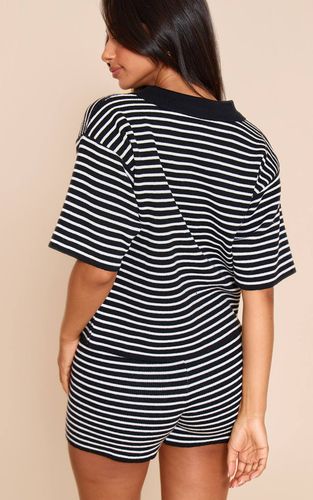 Black Haut Oversize À Col Rayé En Maille Petite | Taille XS - PrettyLittleThing - Modalova