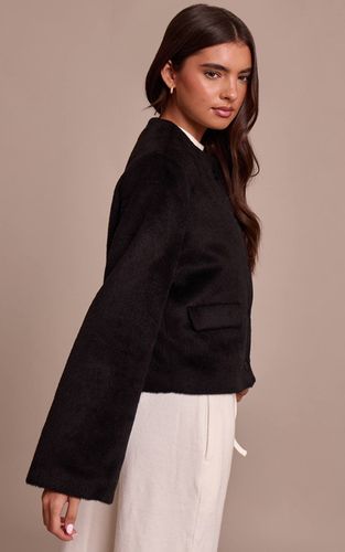 Black Veste Cintrée En Laine Brossée À Simple Boutonnage | Taille XS - PrettyLittleThing - Modalova