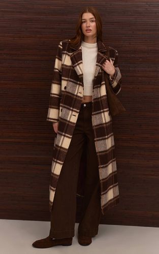 Brown Manteau Long Structuré En Laine À Double Boutonnage | Taille Medium - PrettyLittleThing - Modalova