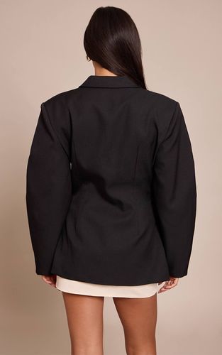Black Blazer À Manches Cocon Et Détail Asymétrique | Taille 42 - PrettyLittleThing - Modalova