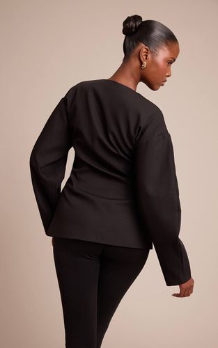Black Blazer Sans Col À Boutons Recouverts De Tissu | Taille 32 - PrettyLittleThing - Modalova