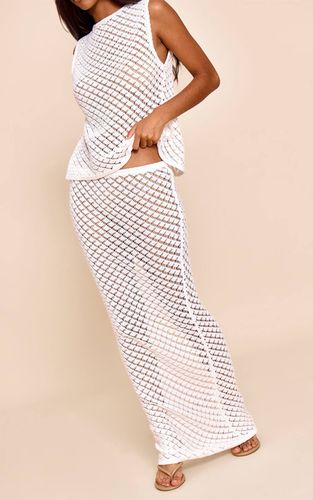 White Jupe Maxi Taille Basse En Maille Petite | Taille Medium - PrettyLittleThing - Modalova