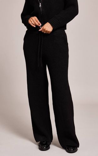 Black Pantalon Petite En Maille Côtelée Brossée Avec Cordon De Serrage | Taille Small - PrettyLittleThing - Modalova