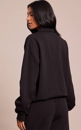Black Sweat-shirt Polo Brodé À Boutons En Molleton Interlock Grande Taille | Taille XS - PrettyLittleThing - Modalova