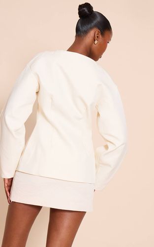 Cream Blazer Taille Cintrée À Manches Cocon | Taille 42 - PrettyLittleThing - Modalova
