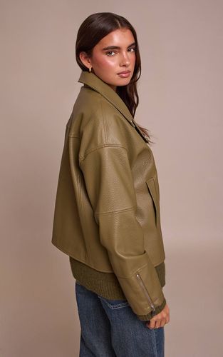 Olive Veste De Motard Oversize En Synthétique | Taille XS - PrettyLittleThing - Modalova