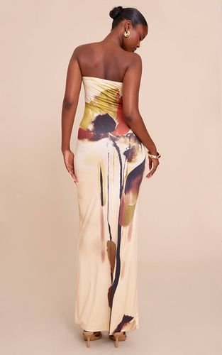 Cream Robe Maxi À Bandeau Imprimée | Taille 42 - PrettyLittleThing - Modalova