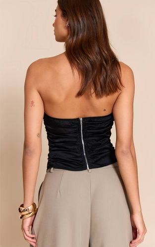 Black Corset Froncé En Satin | Taille 32 - PrettyLittleThing - Modalova