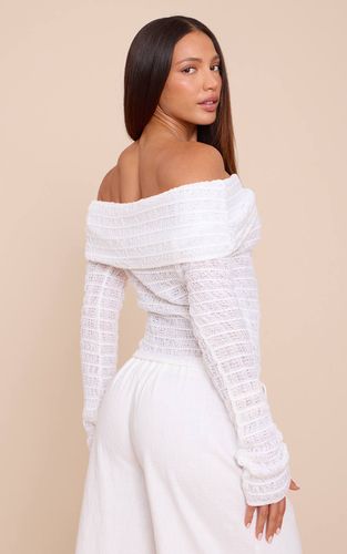 White Haut En Maille Texturée Col Bardot Pour Grande Taille | Taille XS - PrettyLittleThing - Modalova