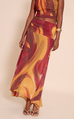 Multi Jupe Longue En Mousseline Imprimée Abstraite Avec Fronces | Taille 32 - PrettyLittleThing - Modalova