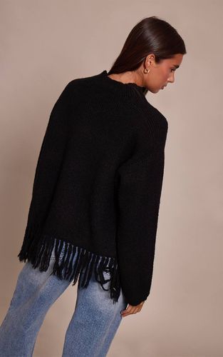 Black Synthétiquell Oversize Col Rond À Franges | Taille XS - PrettyLittleThing - Modalova