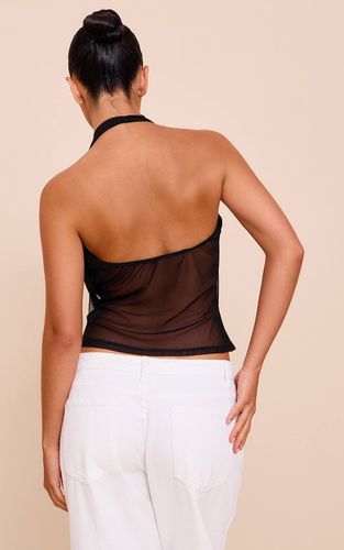 Black Haut À Col Licou En Mesh Imprimé | Taille 42 - PrettyLittleThing - Modalova
