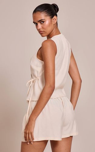 Cream Haut Plongeant Tissé À Nœud Latéral | Taille 32 - PrettyLittleThing - Modalova