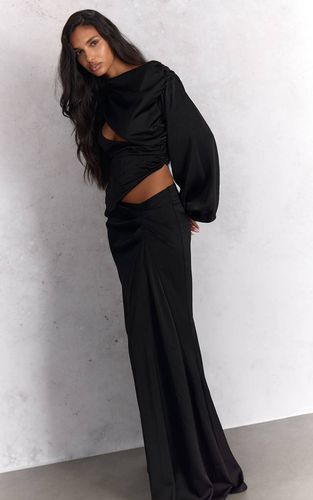 Black Jupe Longue En Satin À Taille Échancrée | Taille 32 - PrettyLittleThing - Modalova