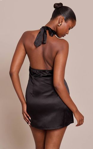 Black Robe Moulante Satinée À Col Licou | Taille 42 - PrettyLittleThing - Modalova