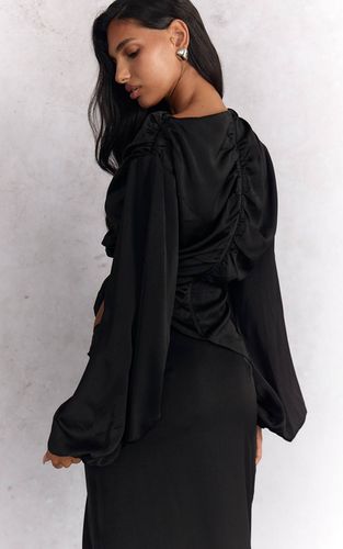 Black Ensemble Coordonné Blouse Satinée À Manches Longues Et Découpes | Taille 32 - PrettyLittleThing - Modalova