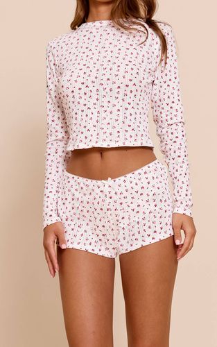 Multi Short De Pyjama Mini Ajusté Pointelle À Motif Fleuri Blanc | Taille Medium - PrettyLittleThing - Modalova