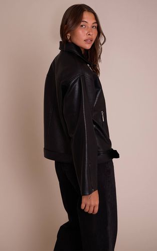 Black Veste Style Motard Oversize En Synthétiquecuir | Taille 32 - PrettyLittleThing - Modalova