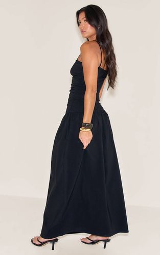 Black Robe Longue Froncée À Bretelles En Tissu Extensible | Taille 42 - PrettyLittleThing - Modalova