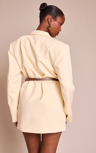 Cream Robe Blazer Ceinturée En Tissu Tissé | Taille 42 - PrettyLittleThing - Modalova
