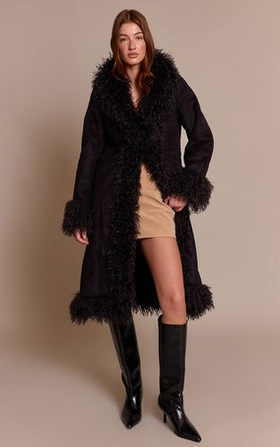 Black Manteau Long Avec Bordure En Synthétique | Taille Medium - PrettyLittleThing - Modalova