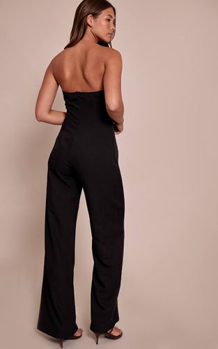 Black Combinaison Pantalon Large Tissée À Encolure Cœur | Taille 32 - PrettyLittleThing - Modalova