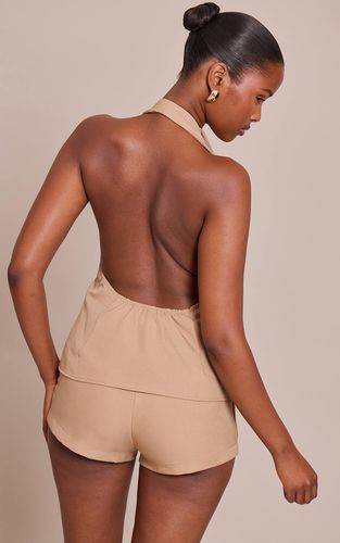 Mocha Combishort À Col Et Boutonnage Détaillé Couleur Crème | Taille 42 - PrettyLittleThing - Modalova