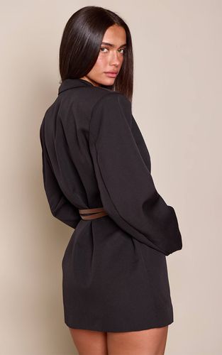 Black Robe Blazer Ceinturée En Tissu Tissé | Taille 32 - PrettyLittleThing - Modalova