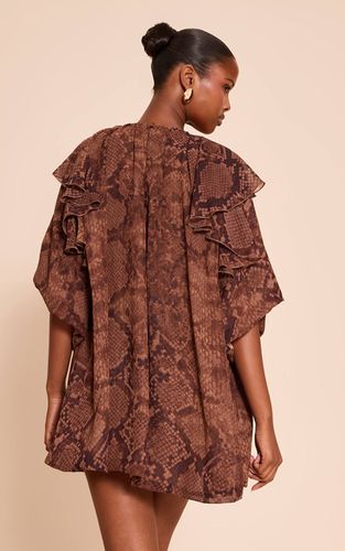 Brown Robe Ample À Volants Imprimé Synthétique | Taille 42 - PrettyLittleThing - Modalova