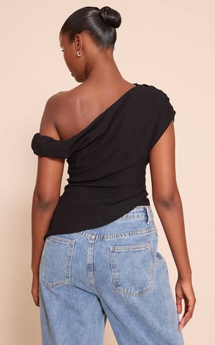 Black Haut Long Drapé Asymétrique En Mousseline | Taille 32 - PrettyLittleThing - Modalova