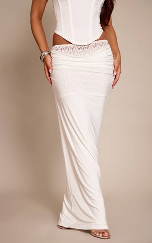 Cream Jupe Longue Drapée En Slinky Double Avec Sous-couche En Dentelle | Taille 42 - PrettyLittleThing - Modalova