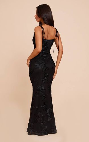Black Robe Maxi À Détails Fleuris Petite Taille | Taille 42 - PrettyLittleThing - Modalova