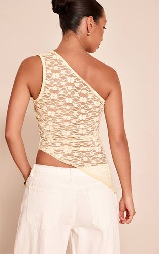 Lemon Top Asymétrique Sans Manches En Dentelle Texturée | Taille 42 - PrettyLittleThing - Modalova