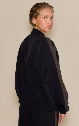 Black Veste De Survêtement Zippée En Tricot Avec Détail Rayé | Taille XL - PrettyLittleThing - Modalova