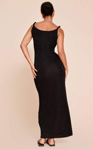 Black Robe Longue Texturée Avec Détail De Bretelles Torsadées | Taille 32 - PrettyLittleThing - Modalova