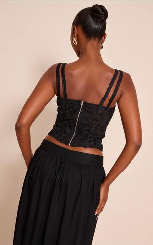 Black Corset Baleiné À Texture Florale | Taille 36 - PrettyLittleThing - Modalova
