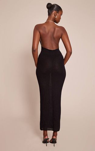 Black Robe Maxi En Maille Avec Détail Manchette Dorée | Taille Small - PrettyLittleThing - Modalova